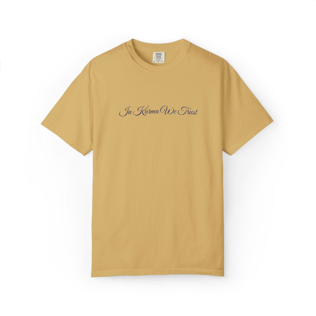 In Karma We Trust Embroidered T-Shirt | Unisex Spiritual Humor Shirt | Everyday Casual Graphic Tee