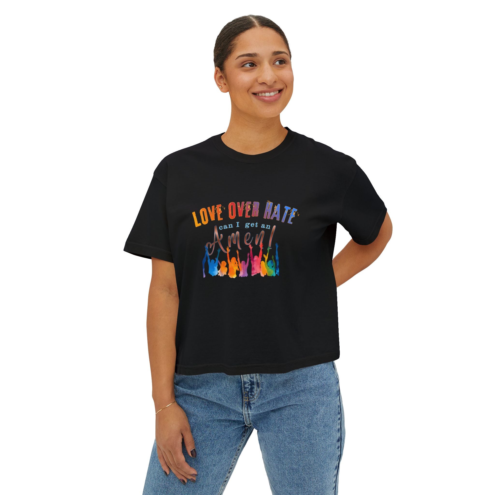Love Over Hate, Can I Get an Amen Women's Boxy T-Shirt | Comfort Colors Feminist Graphic Tee