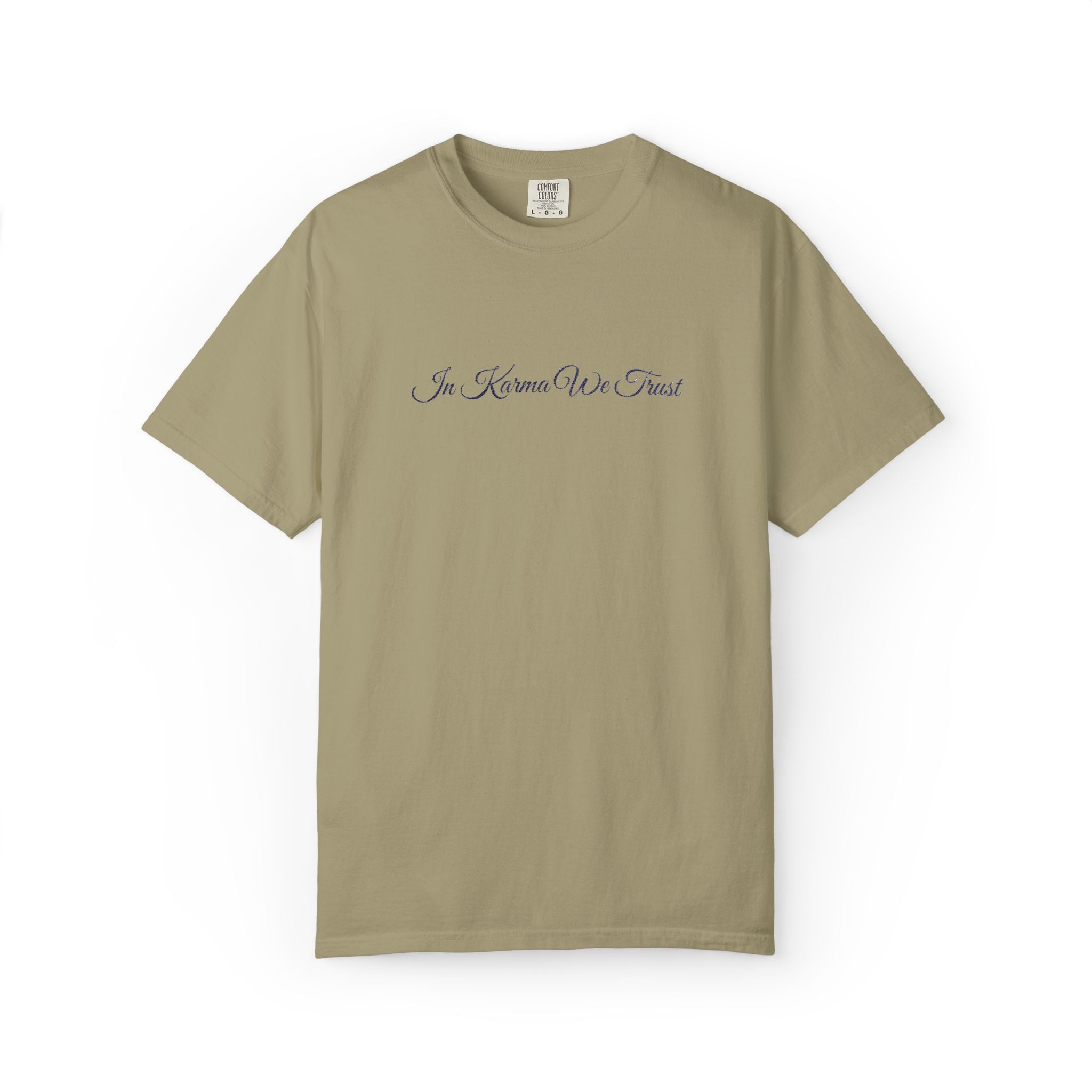 In Karma We Trust Embroidered T-Shirt | Unisex Spiritual Humor Shirt | Everyday Casual Graphic Tee