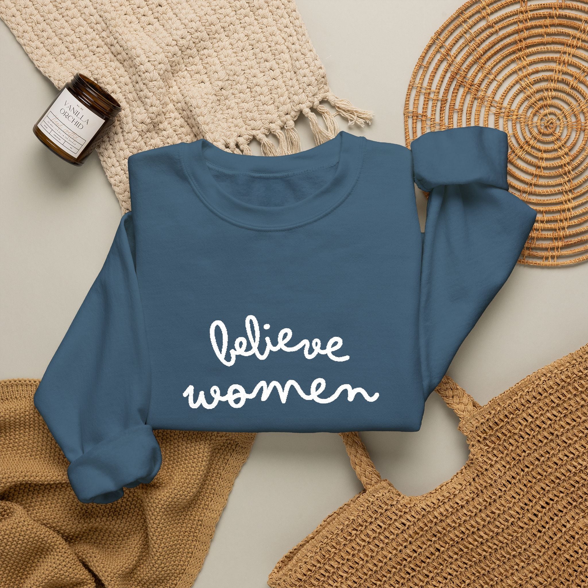 Believe Women Embroidered Sweatshirt | Feminist Statement Crewneck | Women's Rights Embroidered Pullover