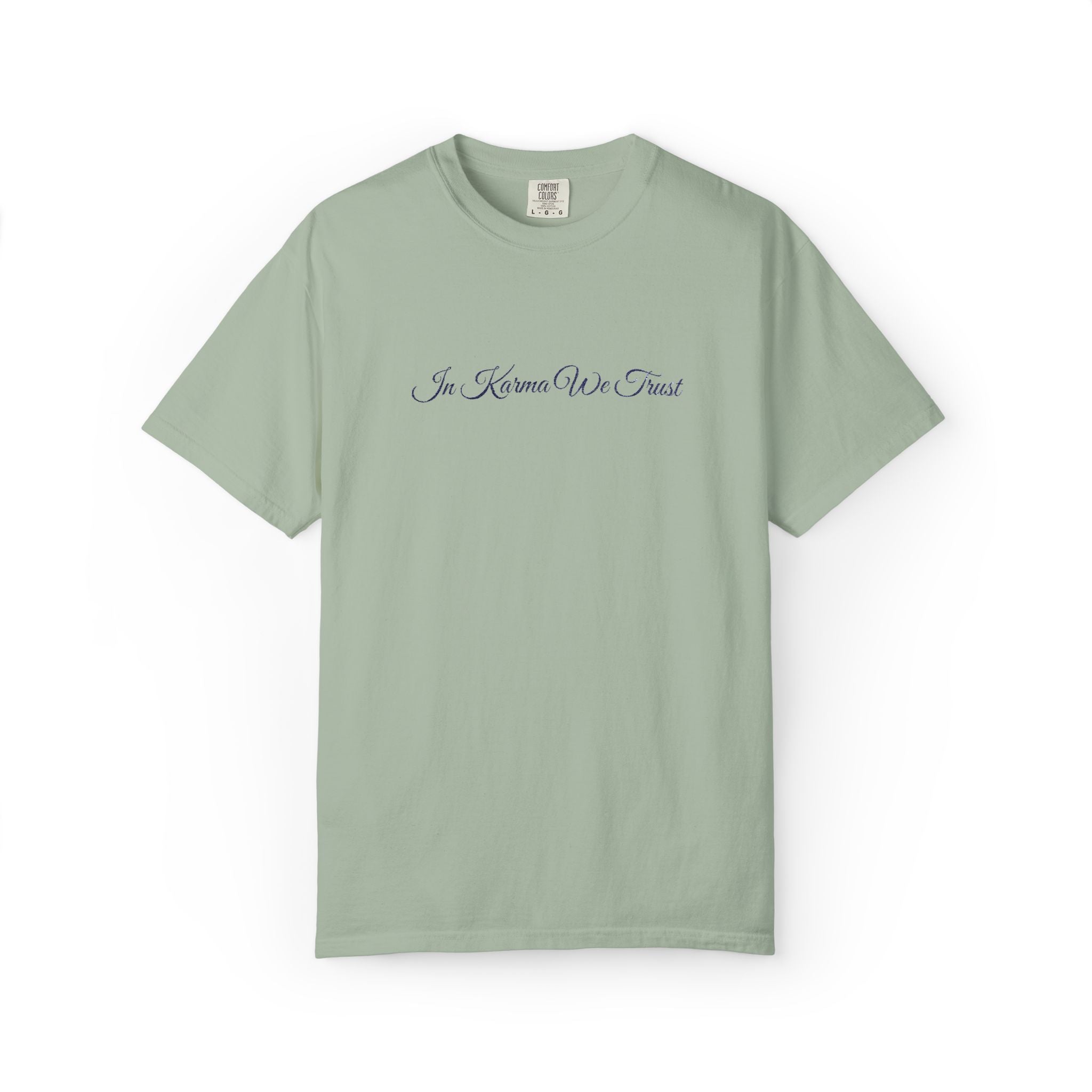 In Karma We Trust Embroidered T-Shirt | Unisex Spiritual Humor Shirt | Everyday Casual Graphic Tee