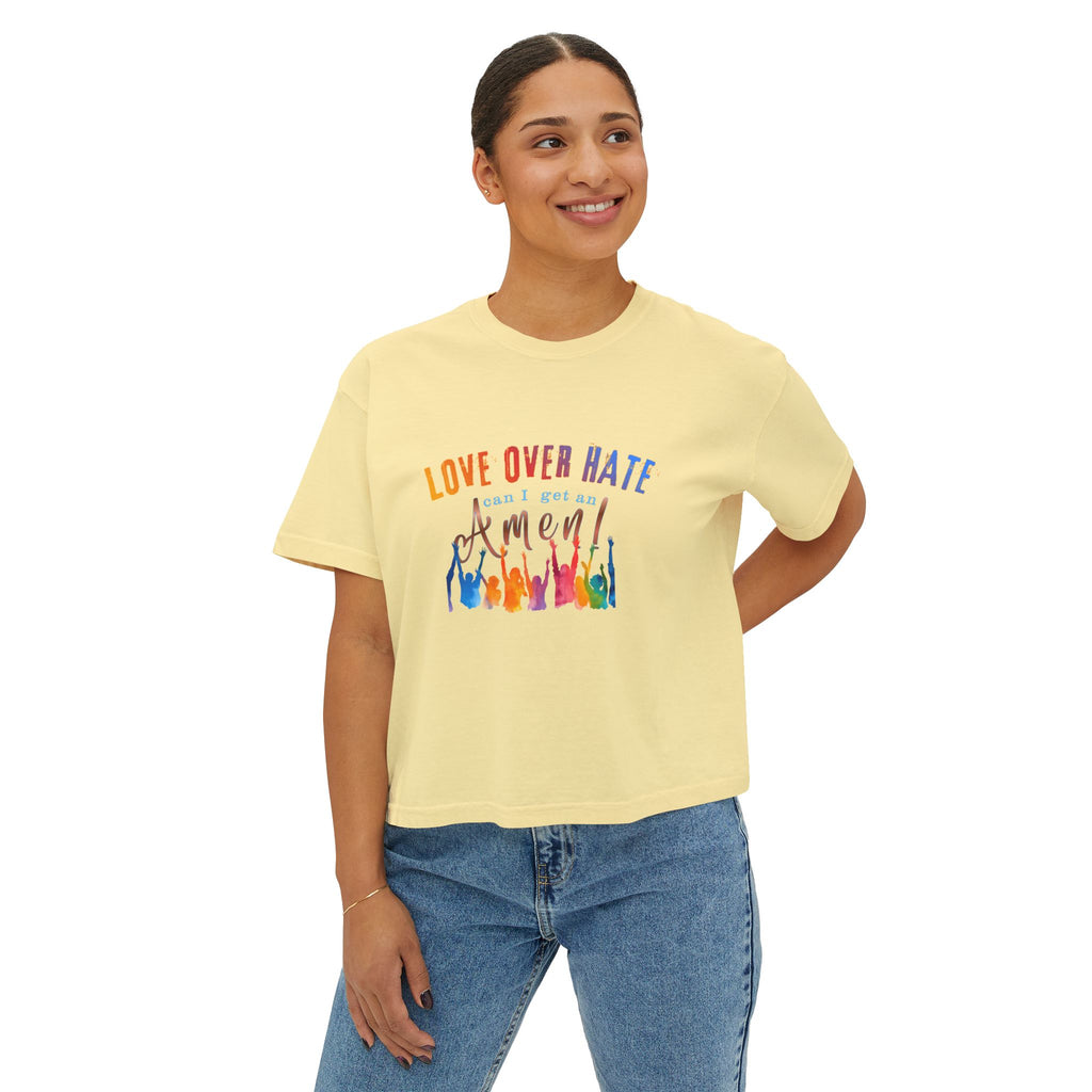 Love Over Hate, Can I Get an Amen Women's Boxy T-Shirt | Comfort Colors Feminist Graphic Tee