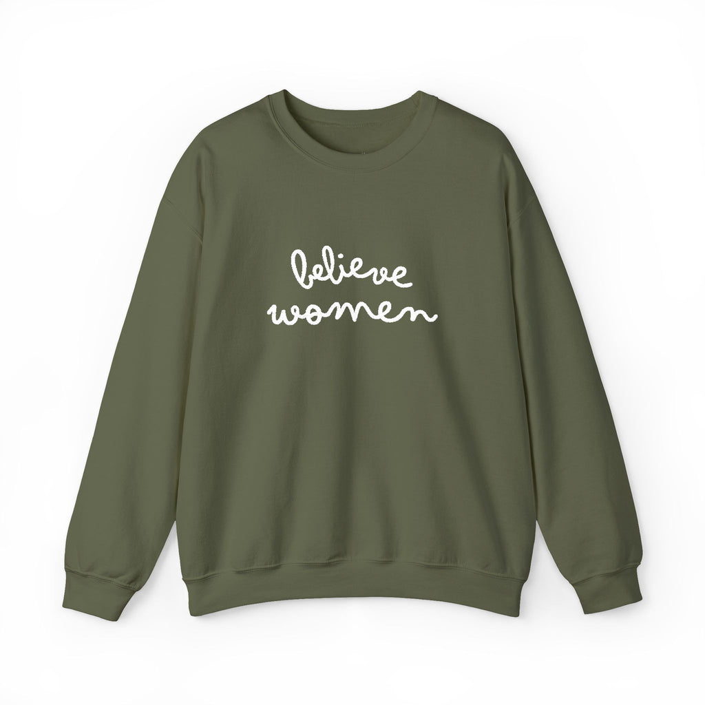 Believe Women Embroidered Sweatshirt | Feminist Statement Crewneck | Women's Rights Embroidered Pullover