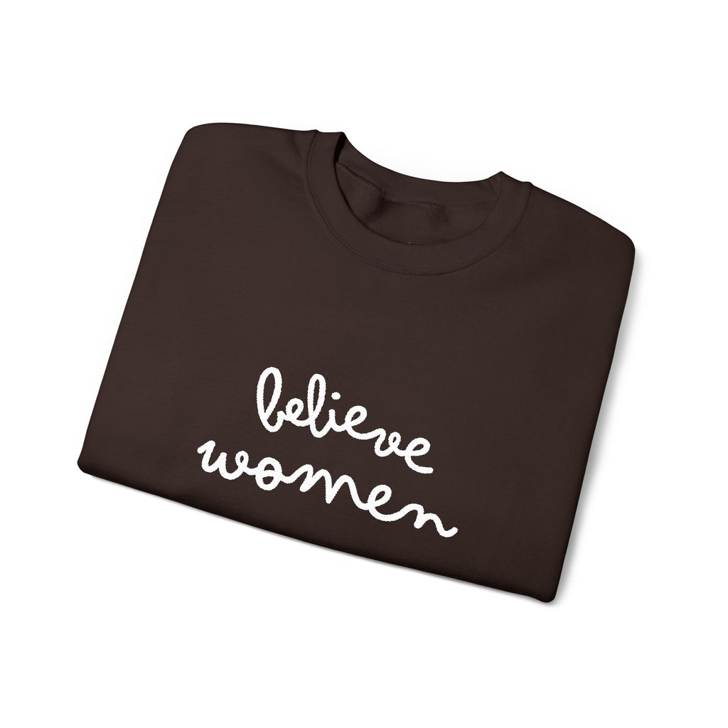 Believe Women Embroidered Sweatshirt | Feminist Statement Crewneck | Women's Rights Embroidered Pullover