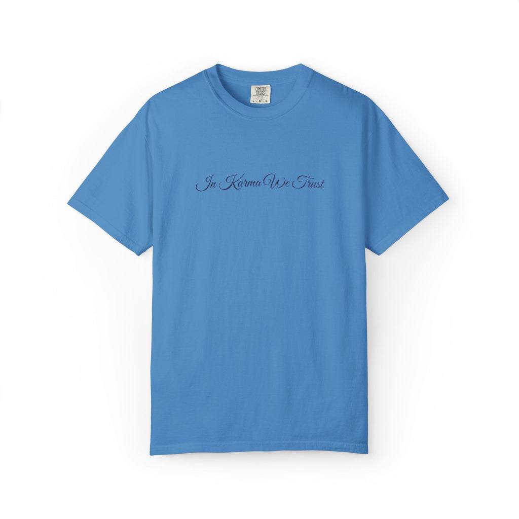 In Karma We Trust Embroidered T-Shirt | Unisex Spiritual Humor Shirt | Everyday Casual Graphic Tee