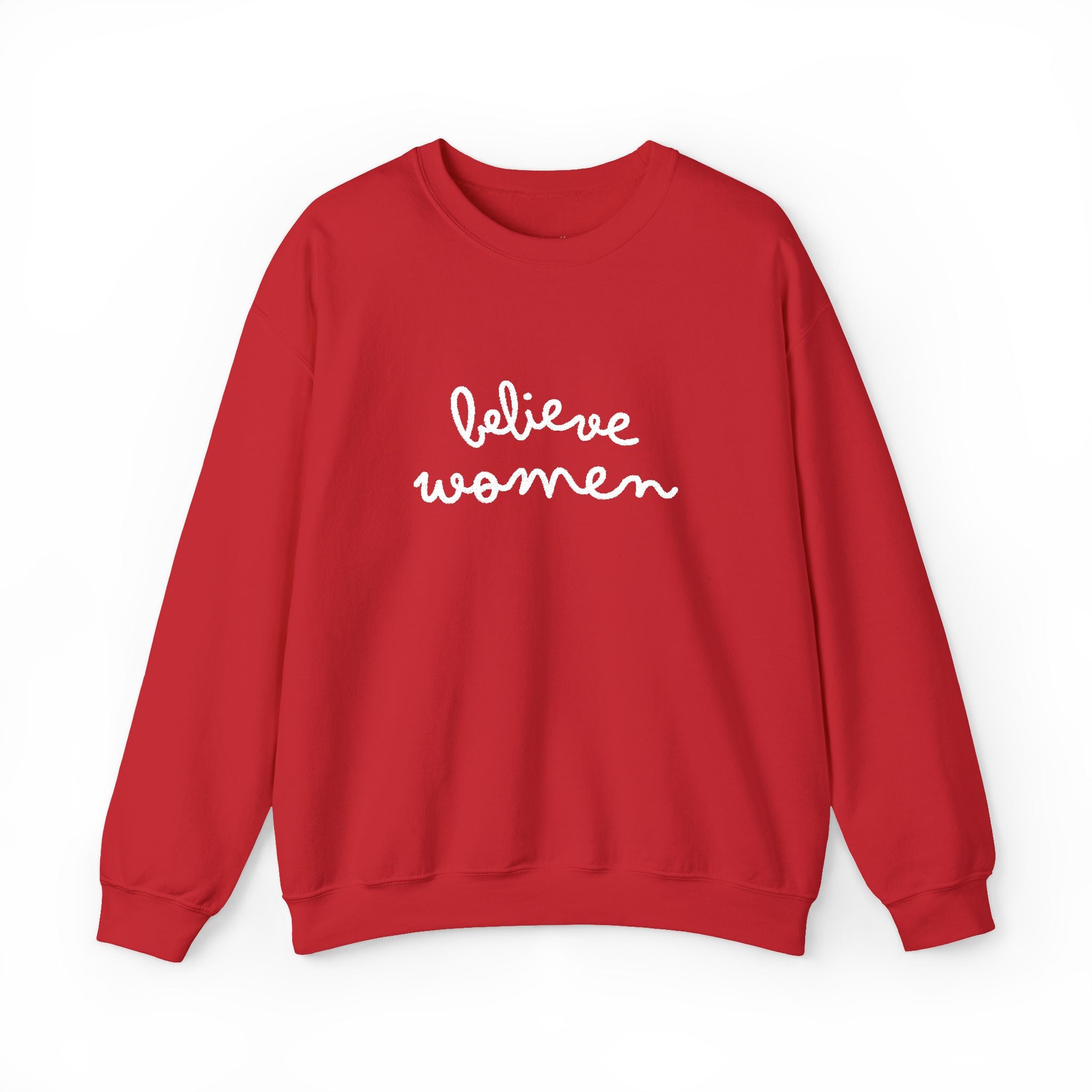 Believe Women Embroidered Sweatshirt | Feminist Statement Crewneck | Women's Rights Embroidered Pullover