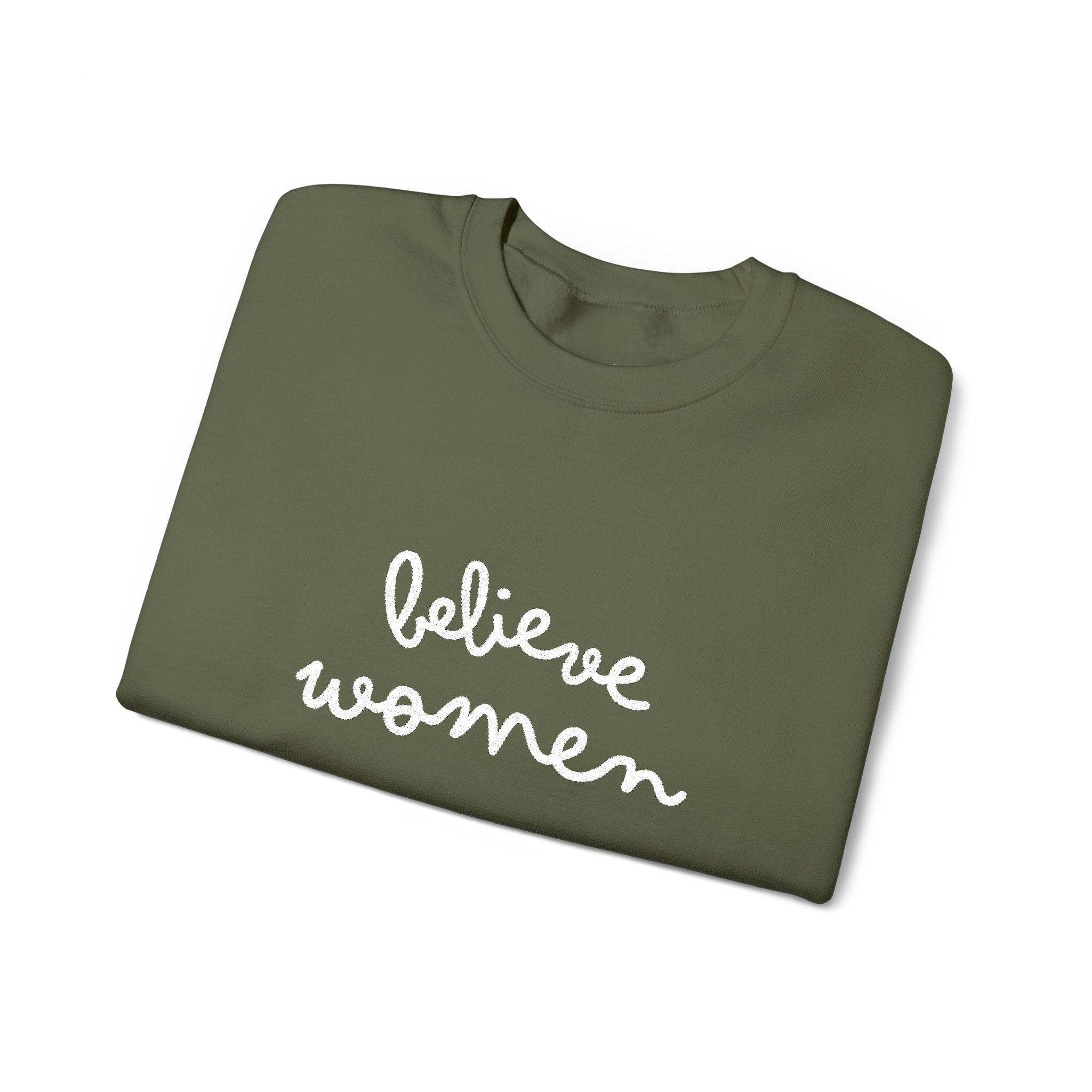 Believe Women Embroidered Sweatshirt | Feminist Statement Crewneck | Women's Rights Embroidered Pullover
